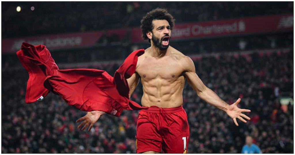 Mohamed Salah celebrates a late goal winning the league January 2020